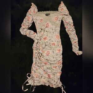 Current Mood Gray Floral Ruched Dress